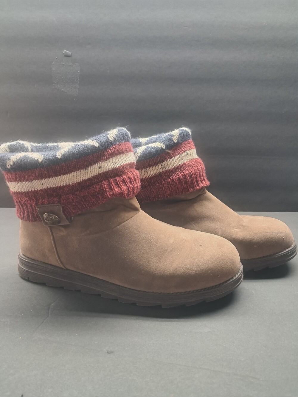 Muk Luks Patti American Flag Cuffed Ankle Boots Brown Suede